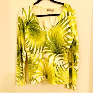 Tommy Bahama White & Green Palm Print Long Sleeve Tee